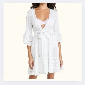 Playa Lucila White Eyelet Kimono Cover-Up w/ Belt | Women’s M | EUC